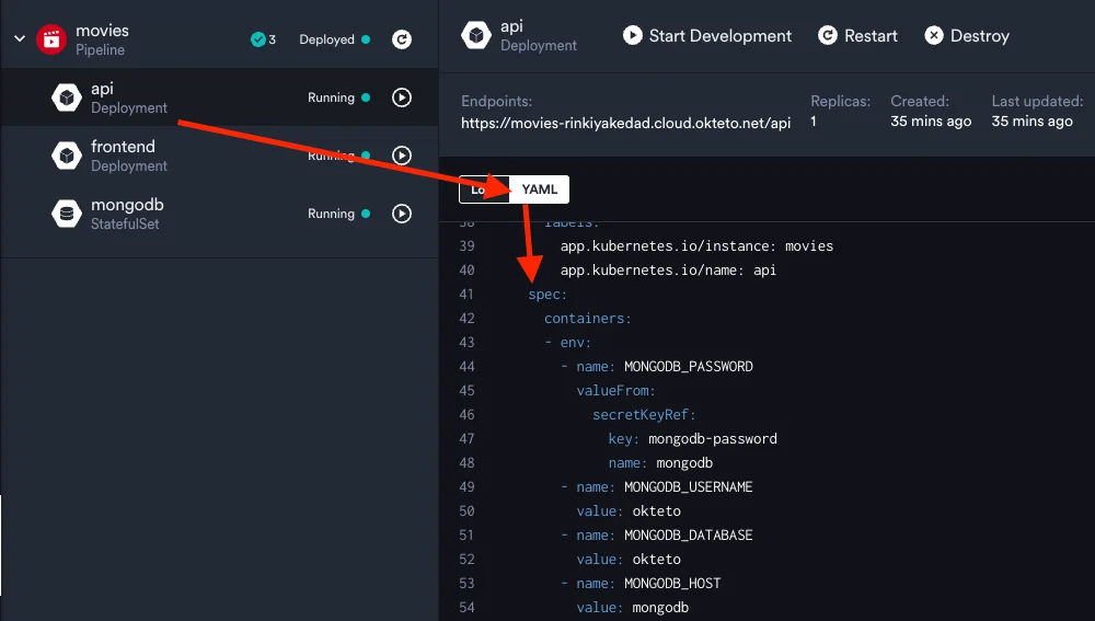 Screenshot of Secret being used in pod