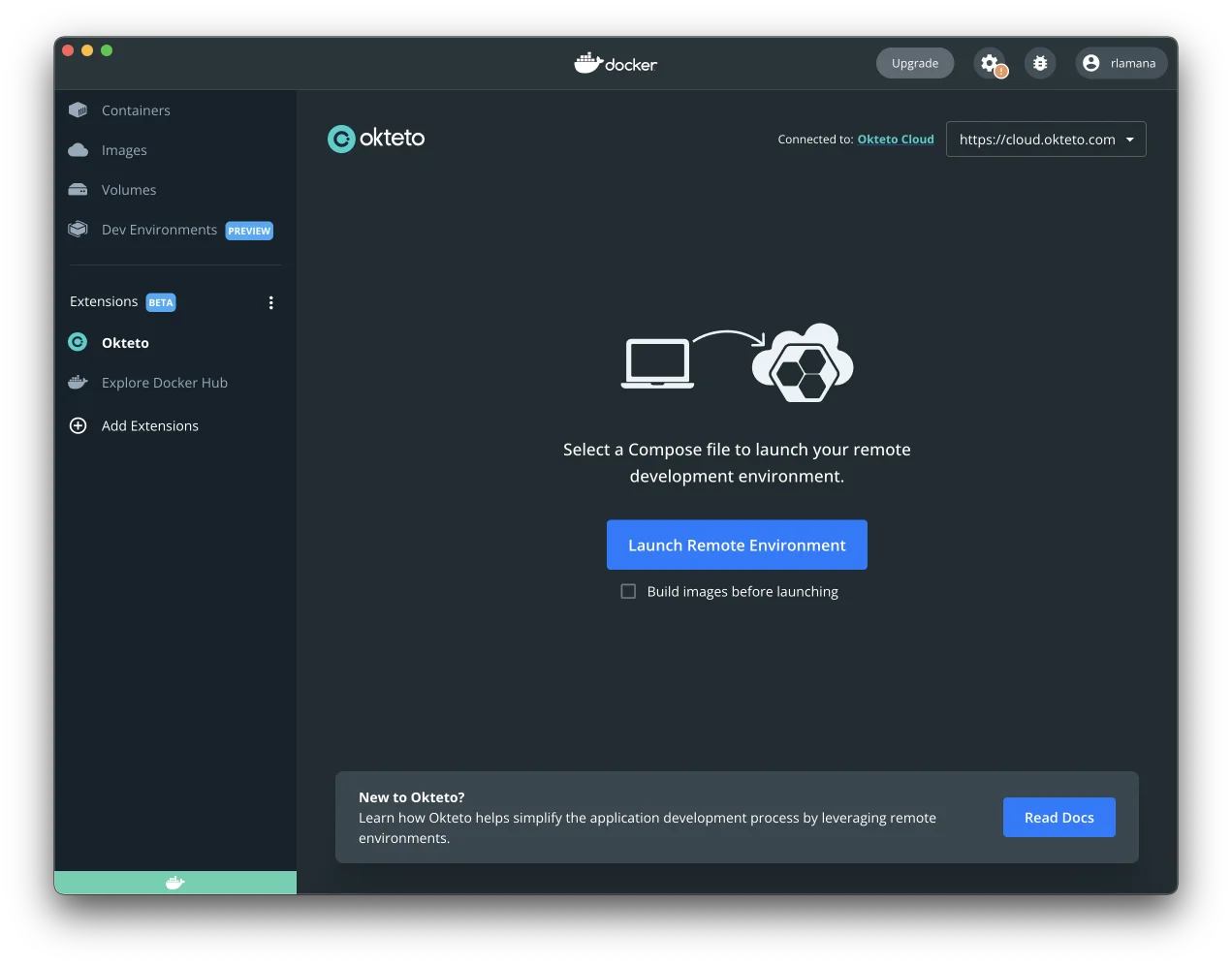 UI of the Okteto Extension